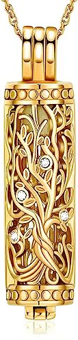 shajwo Cylinder Urn Necklaces for Ashes for Women Men Tree of Life Cremation Jewelry Glass Keepsake Memorial Pendant,Gold