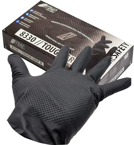 Tiga-Med TOUGH GRIP Lot de 50/250/500/1000 gants jetables extra forts en nitrile pour atelier, jardin, laboratoire et montage - 50 pièces/boîte (50, XL)