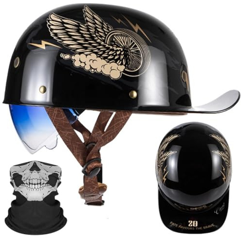 Motorcykel Halv Hjälm Vuxna Baseball Cap ECE Certifierad Open Face Hjälm Vintage Hood Eaves Gradient Blå Linser Snabbutlösande Spänne med andningsbara porer M ~ 2XL 57-64CM