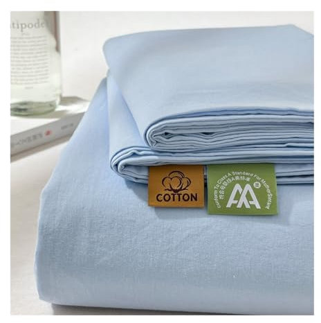 Bettlaken ohne Gummizug Betttuch Haustuch Flaches Laken Weich 100% Gewaschener Baumwolle ohne Gummizug Bequem und Atmungsaktiv(Sky Blue,200x230cm)