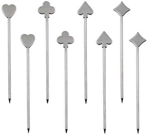8Pcs Beautiful Stainless Steel Cocktail Sticks Cute Fancy Cocktail Skewers Fashionable Metal Martini Skewers Drink Picks for Cocktail Party, Barbeque Snacks