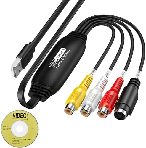 Capturadora de Video USB 2.0 Pasar VHS a Digital Convertidor VHS a Digital Tarjeta de Captura de Video para RCA a USB-Convert VHS VCR Hi8 Mini DV a Digital, para PC, TV, Videocámara