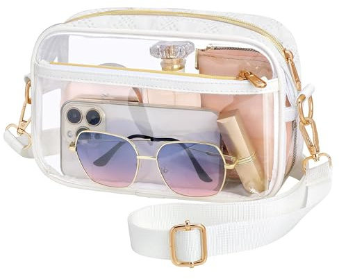 LOCCY Bolso transparente para mujer, bolso de hombro transparente, bolso de hombro, bolsos cruzados impermeables, bolsos pequeños con correa de hombro ajustable para conciertos (Blanco)