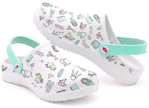 Nurse is Love Zoccoli Sanitari Aqua - Scarpe Sanitarie Ortopediche con Motivi Divertenti | Regalo per Infermiera