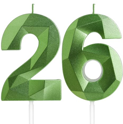 Yiran 26th Birthday Candles, Green Number 26 Candle for Cake, Happy Birthday Candles, Green Cake Topper Decorations for Birthday Party Baby Shower Wedding Anniversary