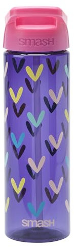 Smash Hearts Water Bottle with Straw 700m, Purple