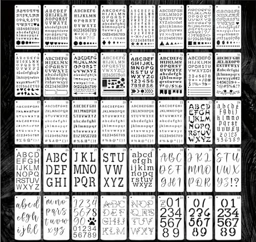 40 pezzi Lettera Stencil per la pittura 10.2 x 17.8cm Alfabeto riutilizzabili in plastica Numeri modelli di carattere per Notebook Journal, Diario, Scrapbook Decor Supplies