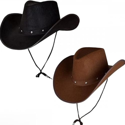 Tefrine 2 PCS Cowboy Hat for Women and Men, Unisex Western Cowboy Hat, West Themed Costume Party Set 2 Pack Black and Brown Ideal for Festivals and Celebrations