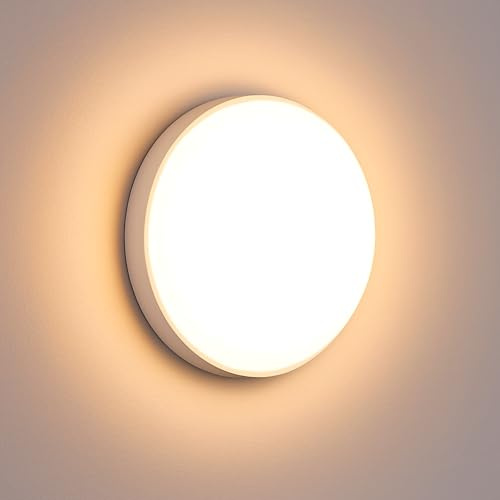 FactorLED Aplique Pared Exterior, Plafón Techo Exterior, 12W, 1200Lm, IP65 Impermeable, Blanco, Lampara Pared Moderno ideal para jadin, terraza, porche, garaje o patio (Luz cálida 2700K, Circular)