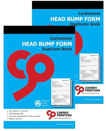 Cherry Printers | Head Bump Form | Duplicate Book | A5 Carbonless Incident Record for Schools | 50 Sets with Perforated Top Copy | Ideal for Recording Accidents | **2 Pack**