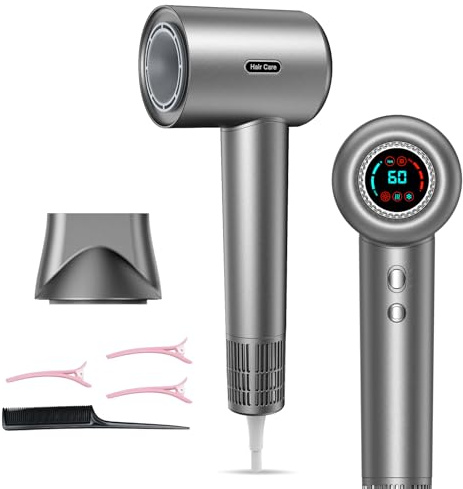 PKBD Secador Pelo Iónico con Pantalla LED, Motor de 110.000 RPM, 4 Temperaturas y 500 Millones de Iones para Secado Rápido Sin Encrespamiento – Secador Pelo Profesional Ligero para Casa y Viaje