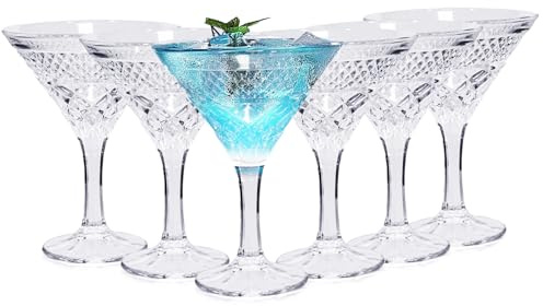 Martini Glasses Set of 6,Cocktail Glasses 172ml Glass High Foot Champagne Glasses Bubble Glasses Triangular Margarita Glasses Multi Functional Drinking Glasses for Milkshake Juice Ice Tea Soda Water