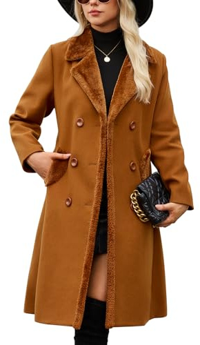 Yuson Girl Manteau Femme Hiver Longue Classiques Double Boutonnage Manteau Chaud Coupe Vent Manteaux Mi-Long Automne Hiver Trench Coat à Revers Chic et Élégant avec Poches(Caramel, L)