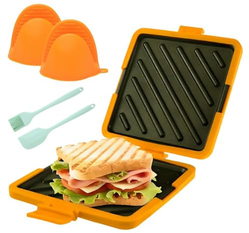 Microonde Toastie Sandwich Maker, 3 in 1 efficiente macchina per formaggi grigliati a microonde con piatto antiaderente, tostapane per formaggio grigliato e panini, per cucina di casa (arancione)