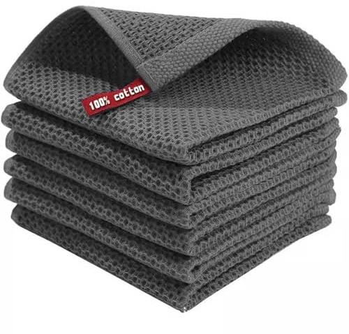 LxsNyvantic Panos de Cocina Set 6 30x30 cm 100 por ciento Algodon Gris Oscuro Suaves y Super absorbentes Color Estable con Lazo para Colgar Lavables en Lavadora Reutilizables