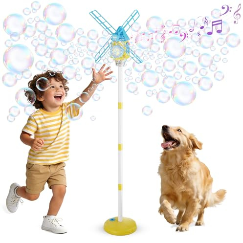Belemar Windmill Bubble Machine Toys for Kids & Boys, Standing Bubble Blower with Lights & Music, 51 Adjustable Height, 130ml Tank, Bubble Solution Included, Outdoor Toy for Parties & Birthdays