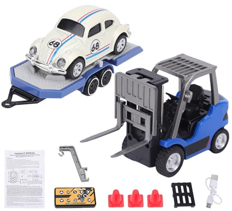 Oreilet Chariot élévateur télécommandé, échelle 1:64, Véhicule Construction RC Alliage 2,4 GHz, Jouet avec Fourche élévatrice, Chargement USB, pour Enfants et Adultes, Jeu Cadeau (Bleu foncé)