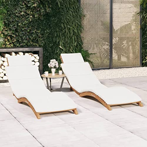 Generico Lettini Prendisole 2 pz con Cuscini in Legno Massello di Teak,Mobili da Giardino,Mobili e sedie da Giardino,Sdraio da giardino-3143633