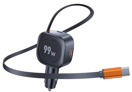 Hoembpn 99W 3-in-1 Cigarette Lighter USB C Car Charger, Retractable Type-C Charging Cable, Car Quick Charger, 12V/24V USB Car Adapter for iPhone/Samsung/iPad/GPS/Dashcam