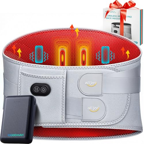 ALLJOY 170cm Ceinture Chauffante Lombaire Sans Fil avec Batterie 10000mAh, Ceinture Chauffante Dos Grande Taille, Coussin Chauffant 3 Niveaux de Chaleur et Massage Vibrant, Homme Femme Cadeaux