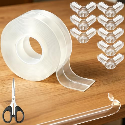 Kantskydd transparent självhäftande 2 mm tjocklek, 3 m x 2 cm, transparent babykantskydd med 8 hörnskydd och 1 sax, kantskydd för skåp, bord, väggar, sängar, kök, möbler