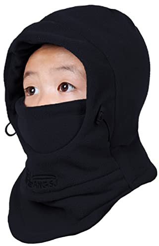 Azarxis Kinder Sturmhaube, Balaclava Fleece Ski Gesichtsmaske, Einstellbar Wintermütze mit Winterschal für Outdoor Sport (DE/NL/SE/PL, Alphanumerisch, Einheitsgröße, Schwarz)