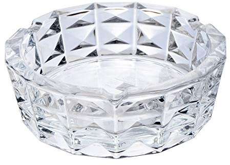 YXQ Glass Ashtray Crystal, 6 inch Round Clear Heavy Smoke Cigar Cigarettes Holder Tabletop Tray Outdoor Home Decoration