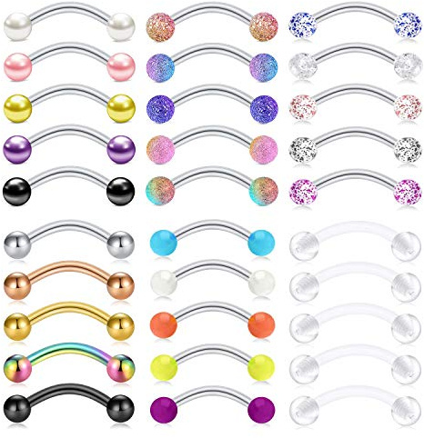 Rajnard 30pcs 16G Piercing sopracciglio Palla Luminosa 16G Acciaio Chirurgico Anelli al Rook daith Helix Conch Curvo Barbell Orecchini Sopracciglia Trago Labbro Piercing 10mm