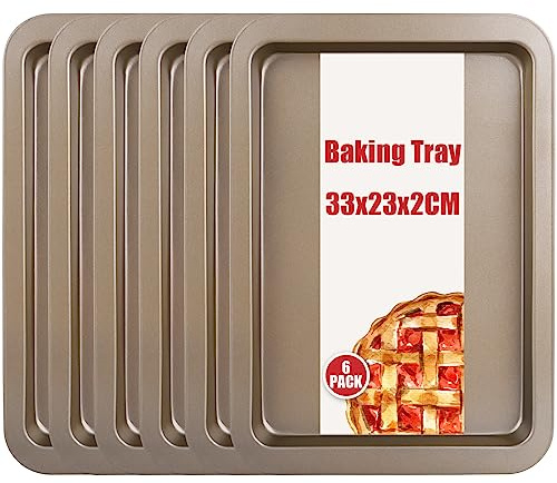AKOLAFE Baking Tray Set of 6 Non Stick Oven Trays Stainless Steel Oven Tray Small Baking Trays for Oven, Swiss Roll Tin 33x23x2cm Flat Baking Sheets Baking Pan Easy Clean & Dishwasher Safe