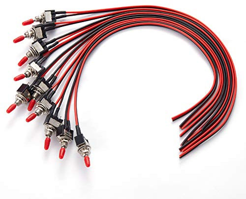 DONJON Kleine Schalter 12v,Ein Aus Schalter SPST Kippschalter mit 20AWG 30cm vorgelöteten Drähten,3V/5V/12V/24V/110V/220V/240V Mini Schalter für Licht,Testmaschine,Industrieanlagen,10pcs black