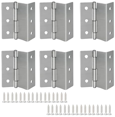 Half-Surface Hinges 3 Chest Hinges，6 Pack Offset Door Hinge with 36 Screws，1.8 mm Thickness Max Load 66 lb for Expandable Door, Cabinet, Furniture Vintage Jewelry Chest（Silver）