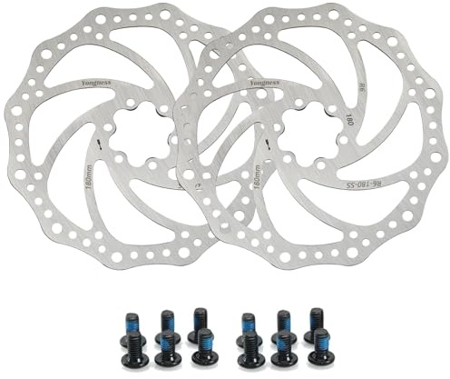 Yongness Discos de freno de bicicleta, paquete de 2 con 12 tornillos, Rotores de disco de freno de bicicleta de 140 mm/160 mm/180 mm/203 mm para bicicletas urbanas y de montaña (Plata, 160mm)