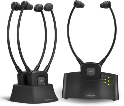 Avantree HT3831 – Kabellose TV Kopfhörer für Senioren & Funkkopfhörer mit L/R Lautstärkeregelung, Umgebungsmodus, 3 EQ-Modi, erweiterbar auf bis zu 100 Kopfhörer, ideal für Familien & Pflegeheime