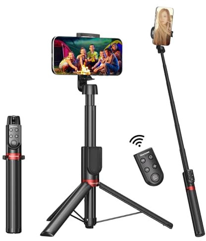 Newmowa Trépied pour perche à selfie, trépied extensible avec télécommande amovible pour prise de vue vidéo/photo/zoom/commutation d'objectif, compatible avec iPhone 11 et supérieur (iOS 15 ci-dessus)