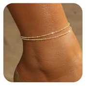 Irikdescia Bracelet de cheville multicouche, en or 14 carats, pour femmes, idéal comme cadeau