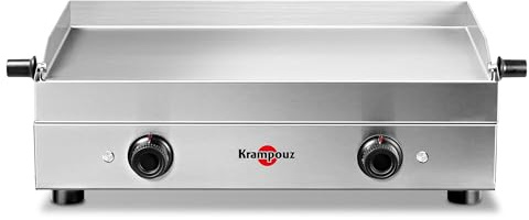 KRAMPOUZ Plancha Électrique SAVEUR - Plaque de Cuisson en Inox 64 x 33 cm - 3200 Watts - 2 Zones de Cuisson - 2 Thermostats jusqu'à 300 °C - Nettoyage Facile - Fabriquée en France - Réf PFSV2AA-KR