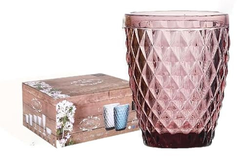 Juego de 6 Vasos de Cristal | Agua - Refrescos - Bebidas - Whiskey | 6 vasos de Cristal 270 cl | Original Mediterranea (Rosa)