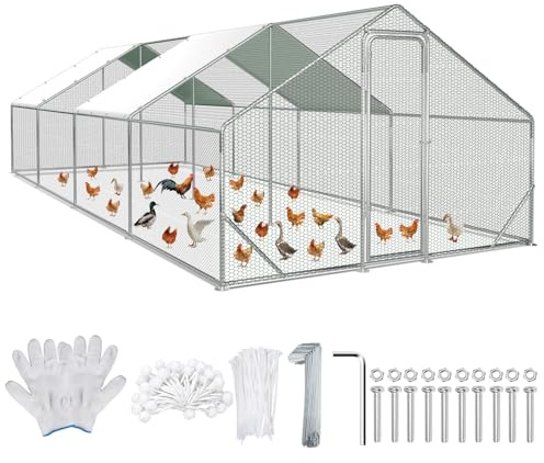 Ollewiellan hönshus utomhuskapsling 3 x 8 x 2 m kycklinginhägnad förzinkat stål, hönshus med dörr och stång, fjäderfähus för höns, kaningäss, duvor och vaktlar, metallinhägnad med nät