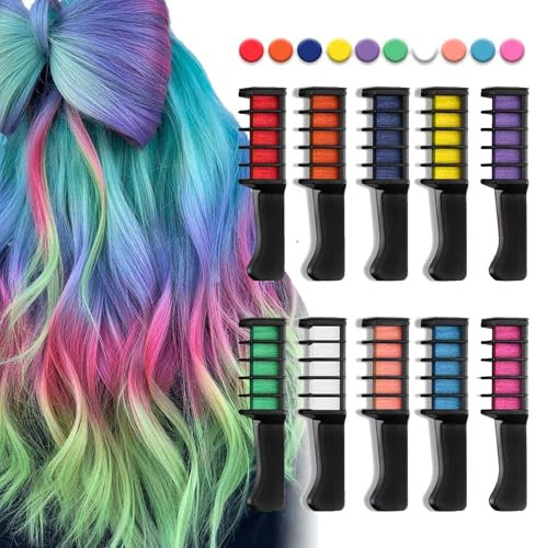 10 Stück Haarkreide Kamm, Haarkreide für Mädchen Set, Temporäre Haarfarbe Kreide Kamm, Abwaschbar und Sicher, Haartönung Hair Chalk für Karneval, Halloween & Weihnachten Party