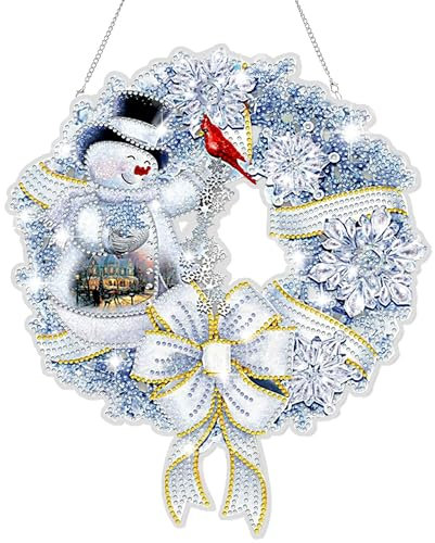 Diamond Painting Natale Doppia Faccia Pendente, 5D Strass Diamond Art Painting Appendere Ornamenti, Christmas Pittura Diamante Pendente Kit per Porta Parete Finestra Hanging Decorazione (White)