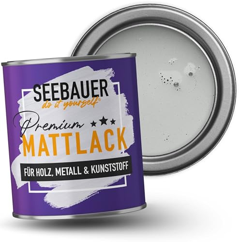 SEEBAUER diy Mattlack Hellgrau 750ml für Innen & Außen (No. 222 Grey Stone) Möbelfarbe ohne Schleifen - Hybrid-Lack für Holz, Metall, Kunststoff - Holzlack, Möbellack hohe Deckkraft