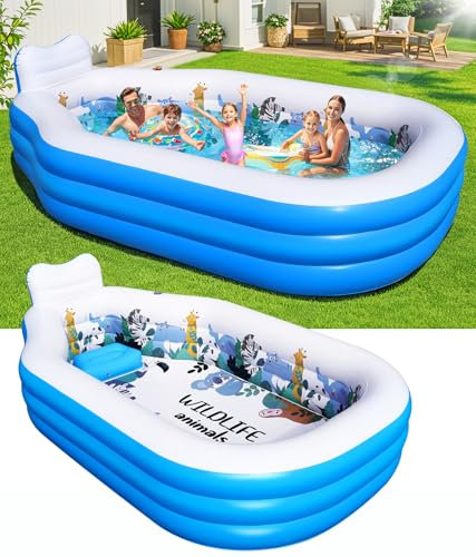 DeeprBlu Piscina Gonfiabile per Adulti e Bambini, Grande Rinforzata Piscina Gonfiabile Rettangolare per Giardino con Seduta e Schienale, Piscine Gonfiabili Esterni 320x190x64cm Piscinas Terrazzo