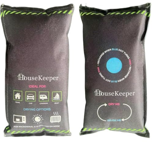 Housekeeper Bolsas deshumidificadoras reutilizables extragrandes de 1 kg, paquete de 2 unidades de gel de sílice absorbente de humedad con alfombrilla antideslizante para coche, caravana, hogar y