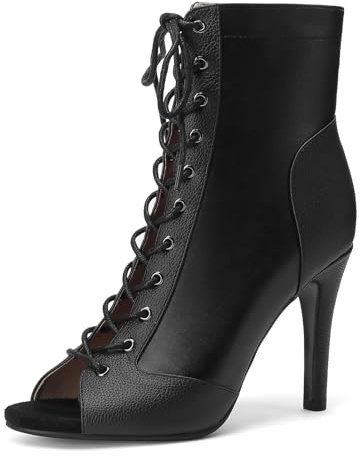 Ceciloroda Mujer Heeled Burju Baile Zapatos Peep Toe Mesh Botines Stiletto Gladiador Sandalias Comfy Dressy Sandalias Ballrrom Cordones Black Size 36