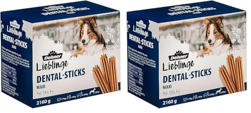 Dehner Lieblinge Hundesnack, Zahnpflege Dental Sticks zuckerfrei, Kausnack für ausgewachsene Hunde ab 25 kg, 56 Stück (2160 g) (Packung mit 2)