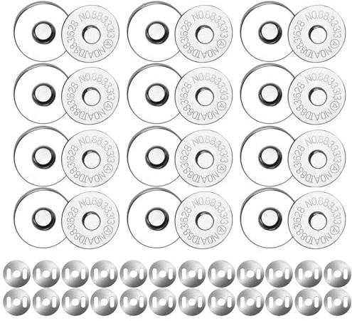 24 Piecès Fermoir Magnetique, 14mm Bouton Pression Aimanté, Bouton Aimanté, Fermoir Magnétique Métal, Convient Aux Sacs à Main, Portefeuilles, Manteaux, Vestes, Coupe-Vent