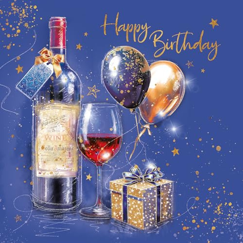 Cherry Orchard | Men's Happy Birthday Card | Stylish Red Wine and Balloons| Finished with Gold foil | Complete with Envelope