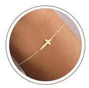 Turandoss Easter Gifts for Kids Women Girls - Dainty 14K Gold Plated Adjustable Cross Bracelet Personalized Christian Bracelet Easter Gifts for Women Girls