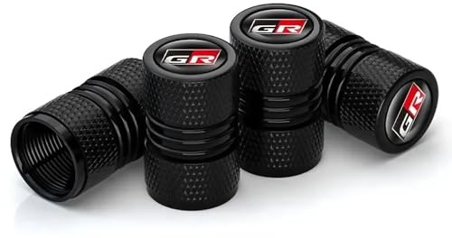 DGHJJ 4uds Tapones de Válvula de Neumático para Toyota GR Hilux Supra C-HR Reifen Stecker Zubehör, Tapa de Válvula de Coche de Neumáticos de Aluminio Anodizado Tapas Antipolvo para Ruedas,Black