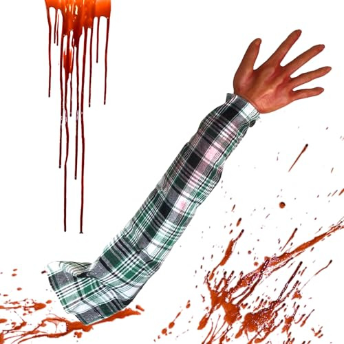 Fejkade Kroppsdelar 56 Cm Blodig Brutal Avhuggen Hand Med Rutig Ärm | Realistisk Mjuk Halloween Pryl För Skämt Cosplay Utklädnad
